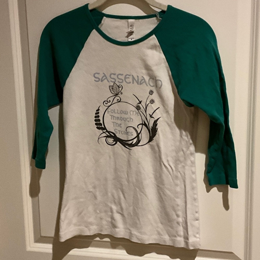 Outlander Inspired Sassenach Women’s 3/4 sleeve Green and White Raglan Tee